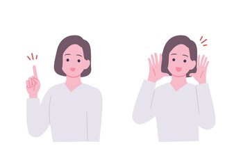 指差しをする女性、応援する女性