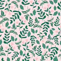 Modern seamless pattern with flowers  and leaves. Botanical background