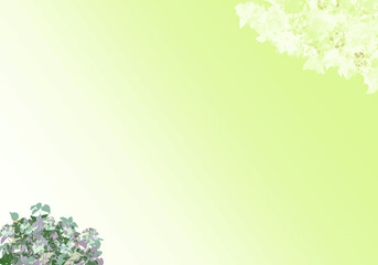 濃色と淡色のあじさいの花のあるグラデーション背景・フレームイラスト（黄緑〜紫系のクラシカルな色調）