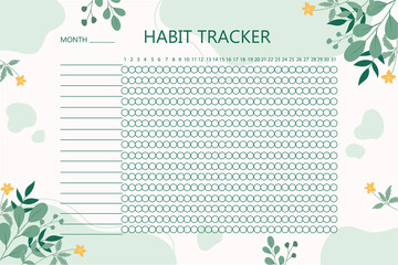 Habit tracker template with floral elements