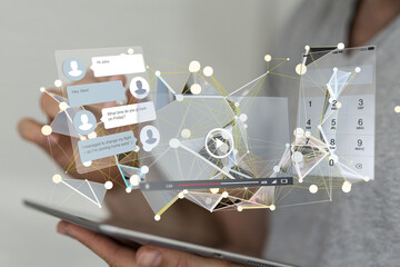 Interface web application in hand 3d