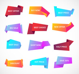 Vector stickers, price tag, banner, label. Coupon sale, offers and promotions vector template. 