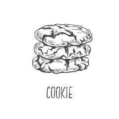 Hand drawn vector biscuits, pile of oat cookies