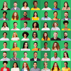 Set Of Successful Women And Men Portraits On Green Backgrounds