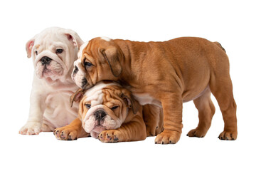 Fototapeta premium Little English Bulldog puppies on a white background