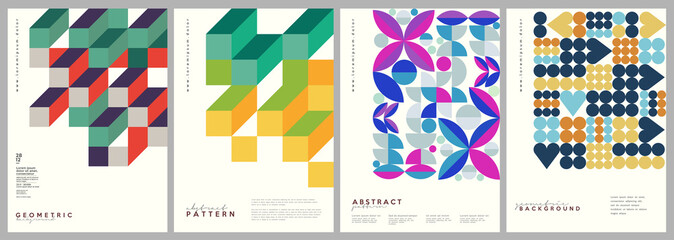 Minimalistic backgrounds. A set of vector illustrations. Vintage style. Perfect for painting, poster, billboard or cover art. Vector geometric abstract illustrations. © Molibdenis-Studio
