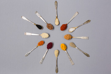 Many various spices on a table