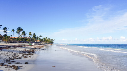 Punta Cana, in the Dominican Republic. December 2020. Woman relaxing on the beach in the Caribbean. 