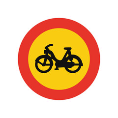 Fototapeta premium Rounded traffic signal in yellow and red, isolated on white background. Temporary entry prohibited for mopeds
