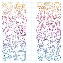 Vector pattern with items for school. Online internet education, e-learning.