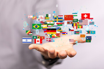 World map with all states and their flags,3d render.