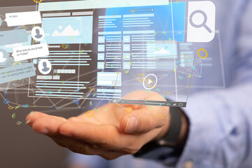 Interface web application in hand 3d