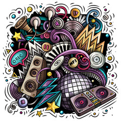 Cartoon vector doodles Disco music illustration
