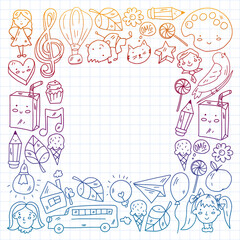 Vector pattern with items for school. Online internet education, e-learning.