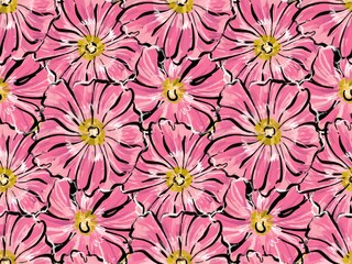 Seamless large pattern. Pink mallow flowers. In the style of illustration sketch by hand.