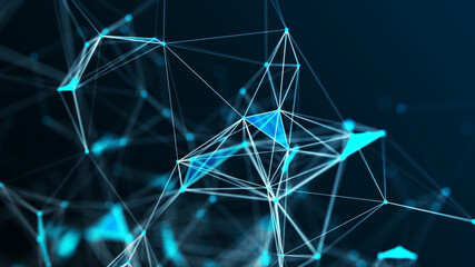 Network connection structure. Abstract background with moving dots and lines. Futuristic illustration. Digital technology design. 3d rendering.