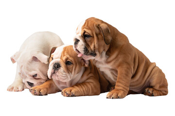 Little English Bulldog puppies on a white background