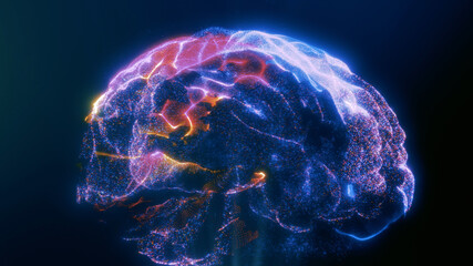 Colorful Artificial Intelligence 3d model. AI. Human brain. Nano technology innovation. Online lifestyle. Futuristic tech development. Human design. Computer science. Smart mind.Data base. IT business