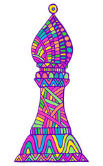 Colorful Bishop Chess Piece with decorative abstract patterns doodle style, isolated on white