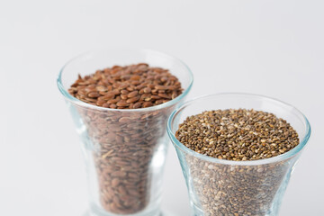 Flax seeds and chia seeds in studio