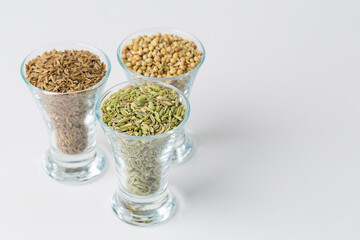Anise, coriander and cumin seeds in studio