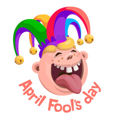 April Fool's Day lettering with smiling face with jester hat