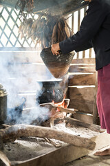 Cooking in a village home kitchen