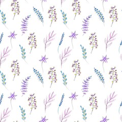 Watercolor flover seamless pattern on a white background. Greeting card design