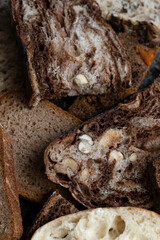 Pattern of slices of different homemade bread. Sliced vegan bread, gluten-free and without animal products. bread, gluten-free and without animal products.