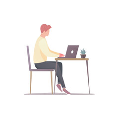 Office work concept. A person works in the office. Colored flat vector illustration. Isolated on white background.
