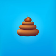 Vector chocolate sweet poop icon isolated on abstract blue background. Cartoon funky pile of poo sticker for your design