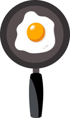 Breakfast one flat egg meal on a frying black pan. Ideal for restaurant, kitchen menu, banner. Emoticon icon isolated illustration on white. 