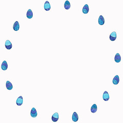 Isolated wreath of drawn blue easter eggs in gzhel style on white background