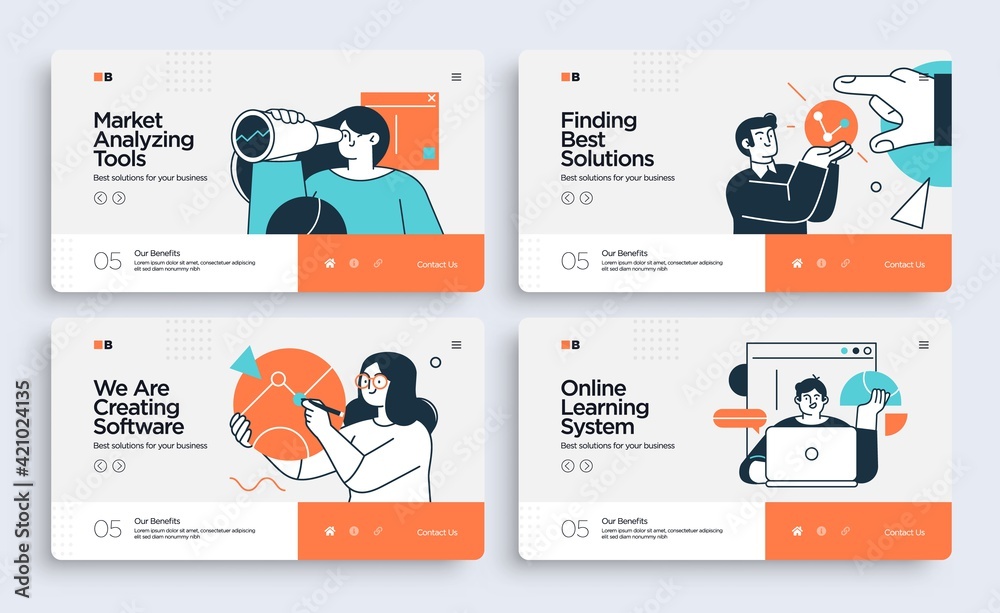 Canvas Prints set of presentation slide templates or landing page websites design. business concept illustrations.