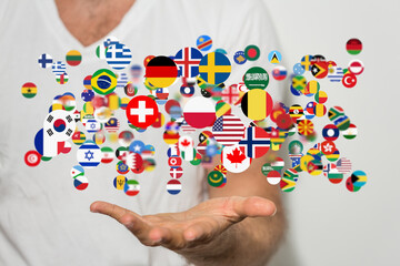 World map with all states and their flags