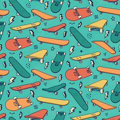 Skateboard pattern - seamless board sport doodle style illustration design