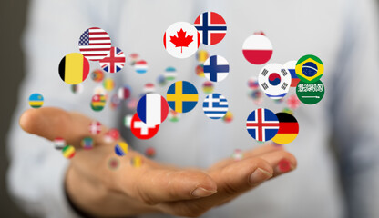 World map with all states and their flags