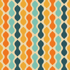 Retro seamless pattern design - colorful nostalgic repeat background for textile, wallpaper, and wrapping paper
