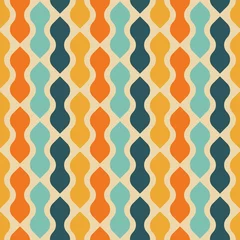 Fototapete Beige Nahtloses Retro-Musterdesign - farbenfroher nostalgischer Wiederholungshintergrund für Textilien, Tapeten und Packpapier