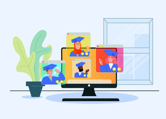 Illustrated virtual graduation ceremony concept. 
