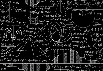 Mathematical scientific vector seamless pattern with equations, formulas and calculations. You can use any color of background