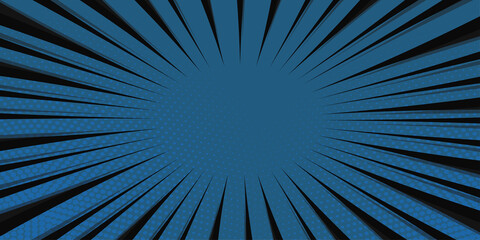 Obraz premium Comic book pop art strip radial on grey and blue background