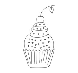 Vector baked cherry cupcake. Muffin day illustration