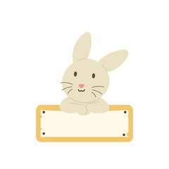 an illustration of an easter bunny holding a wooden plank. funny, cute, and adorable animals. flat style. design vector template