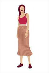 Stylish young woman dressed in trendy clothes. Vector illustration.