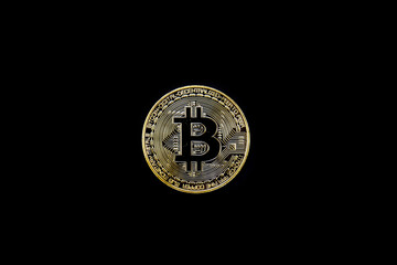 Bitcoin isolate on black background. Cryptocurrency digital money Concept