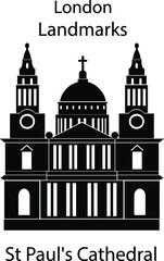 London landmarks in black and white colors. London city illustration, Saint Paul's Cathedral.