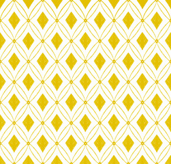 Yellow rohmbus ornament on a white background. Modern seamless pattern. Fashion fabric in modern style. Bright geometric print for packaging design. Vintage wallpaper