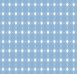 White geometric seamless pattern on a cerulean blue background. Trendy fabric design. Elegant monochrome ornament for wallpaper and packaging paper.