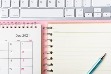 December 2021 calendar with note book.